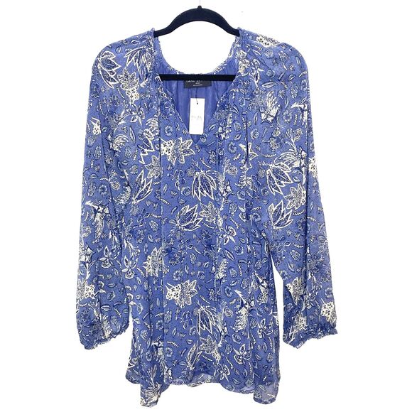 NWT Lane Bryant Blue Paisley Lurex Ruffle V Neck Chiffon Plus Blouse Lined 22/24 - Picture 2 of 12